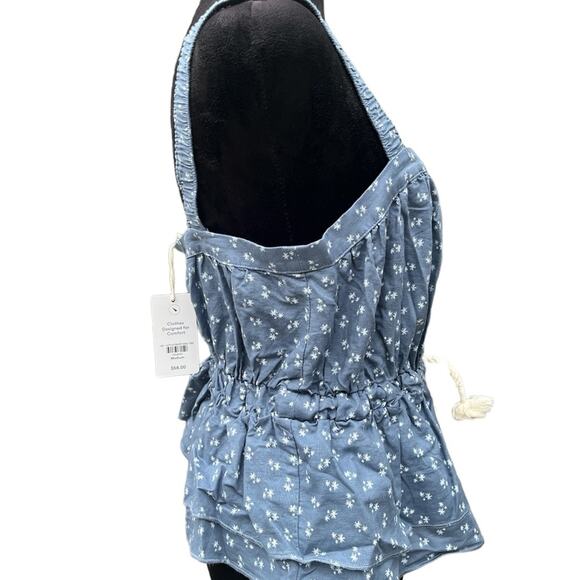 UpWest Cotton Lenin Denim Floral Drawstring Tank Women Sz M - Picture 4 of 5